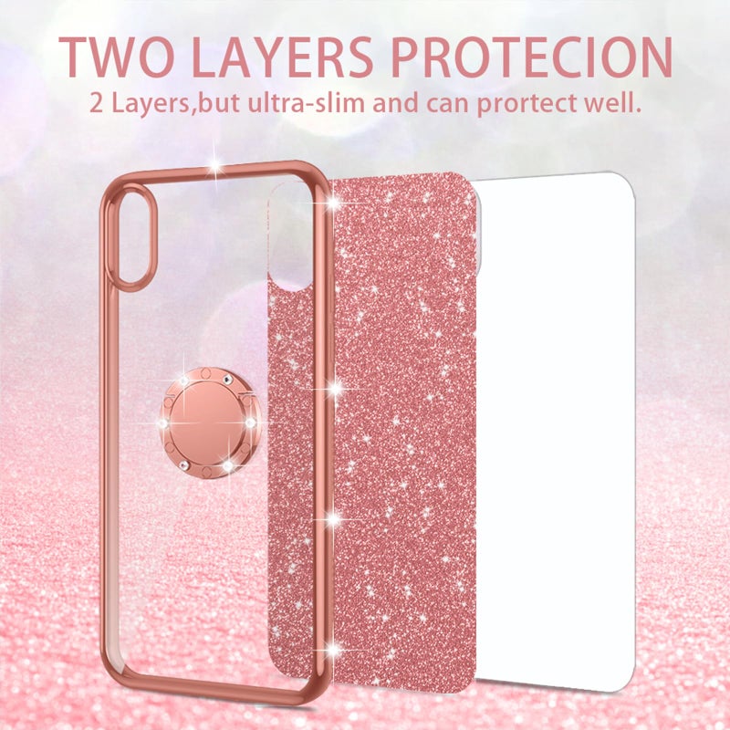nancheng for Samsung Galaxy A31 Case Cute Girls Women Glitter TPU Phone Cover with Diamond Ring Stand & Strap Lanyard Shockproof Protection Case - Rose Gold - Image 3